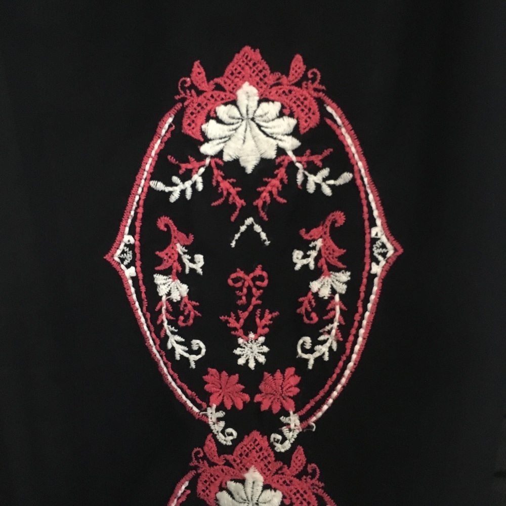 Sheer Navy Embroidered Top With Ruching - Picture 3 of 5